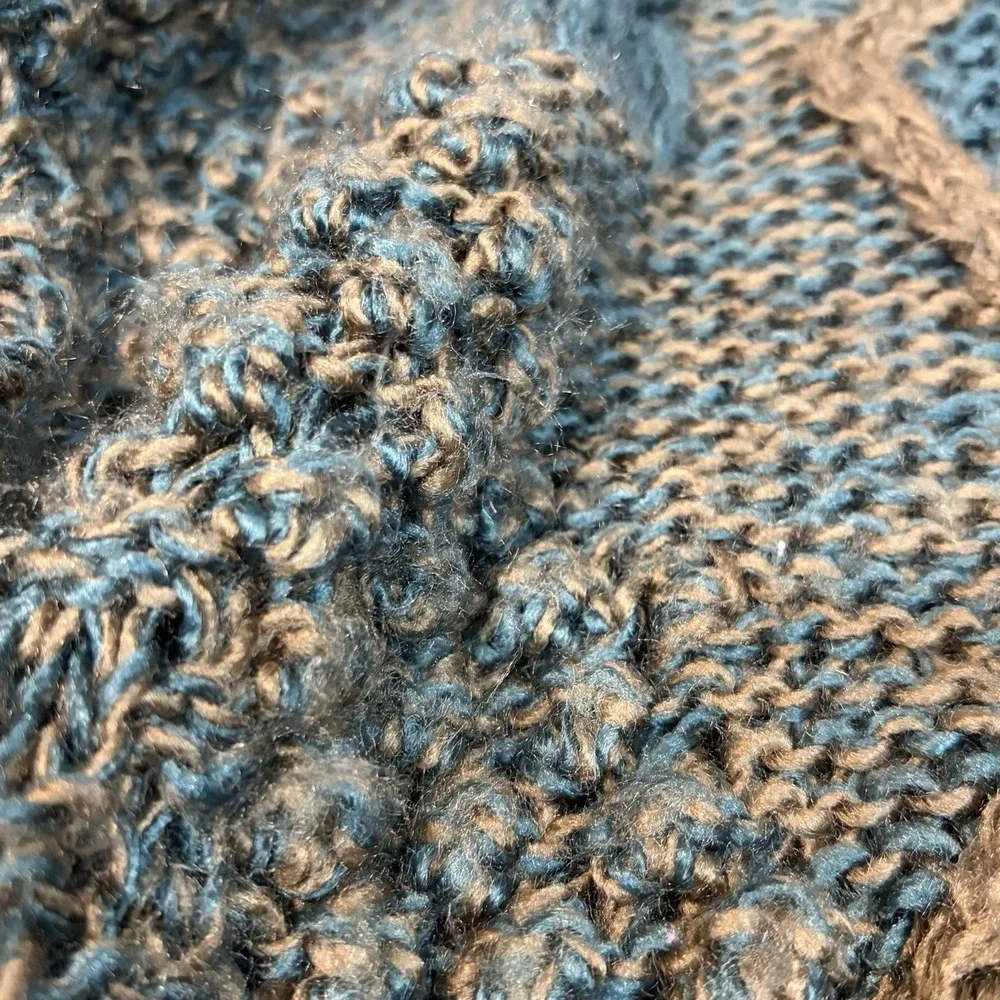 Peter England Vintage Cable Knit Sweater‎ Teal Tan Textured Diamond Medium